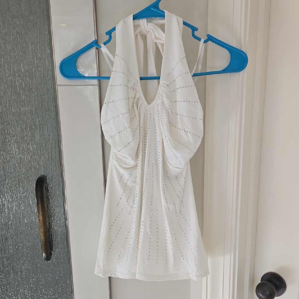 White House Black Market White Embellished Halter Top